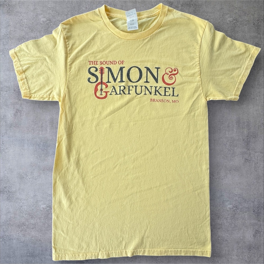 Hanes Sound of Simon & Garfunkel T-Shirt Small Yellow Branson MO Graphic